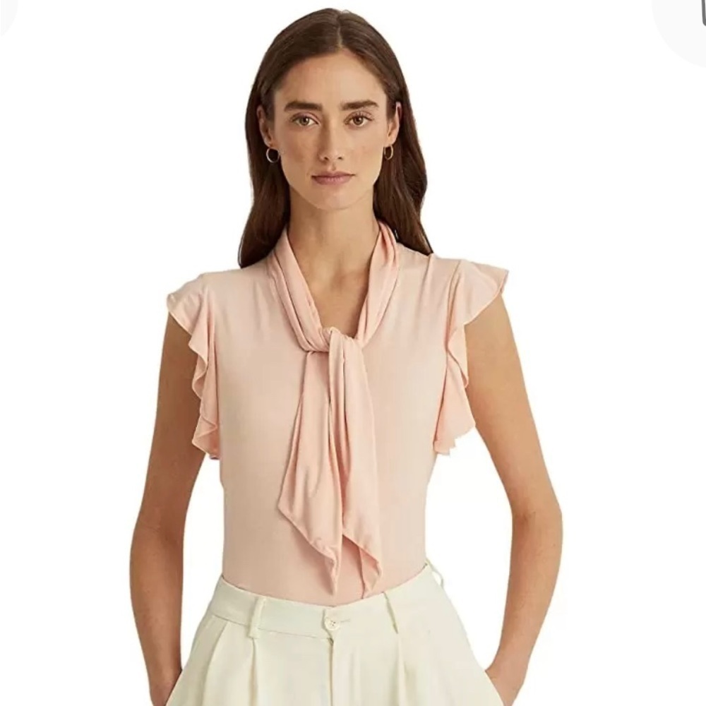 Ralph Lauren Ruffle-Sleeve Tie Neck Top S fairy core cottage core grandma boho